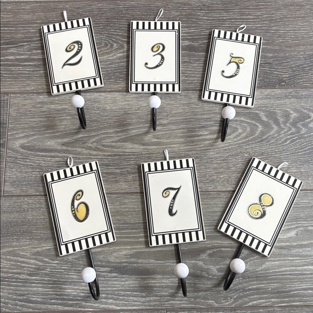 Striped Black and White Numbered Wall Hooks